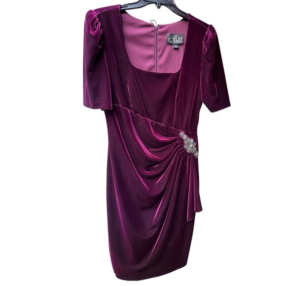 Alex Evenings Velvet Embellished Puff Sleeve Ruched Cocktail Dress | Sz 16 Wine - Picture 5 of 9